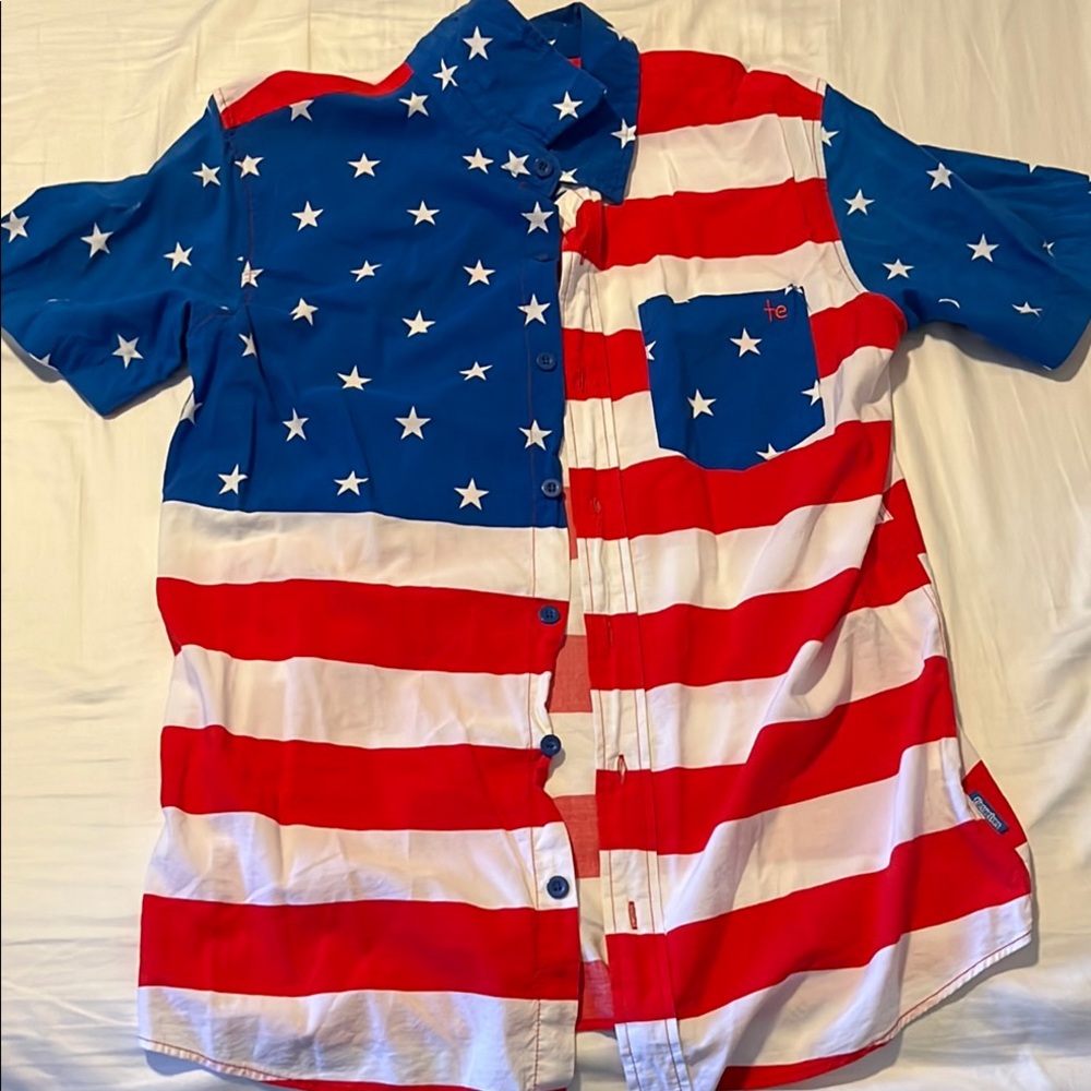 4TH OF JULY! Tipsy Elves American Flag Button-Up Shirt